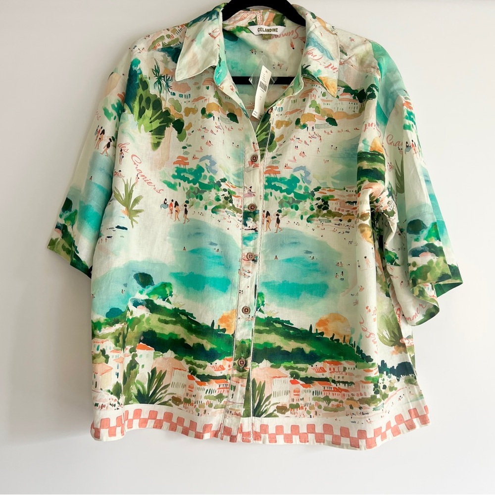 Anthropologie Celandine Linen Blend Shirt Size Small NWT Coastal Mediterranean